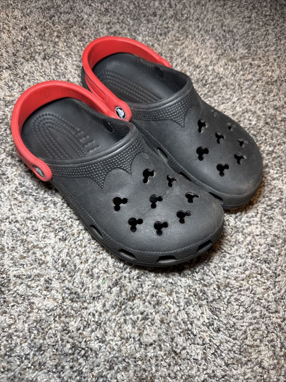 Disney Crocs Mickey Mouse Clogs Black Red Strap Mickey Cutouts Size M6-7 W8-9